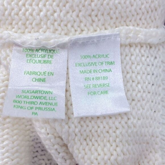 LILLY PULITZER XS Classic Cream Open Knit Crochet V-Neck Sweater Cottagecore - Picture 12 of 16